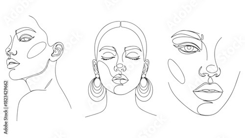 Feminine Line Art Continuous Single Line Face Silhouettes, Modern Minimalist
