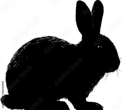 Black silhouette of a rabbit on a white background in vector graphics simple illustration animal