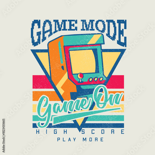 Game Mode on high score retro game console vector typography design.eps