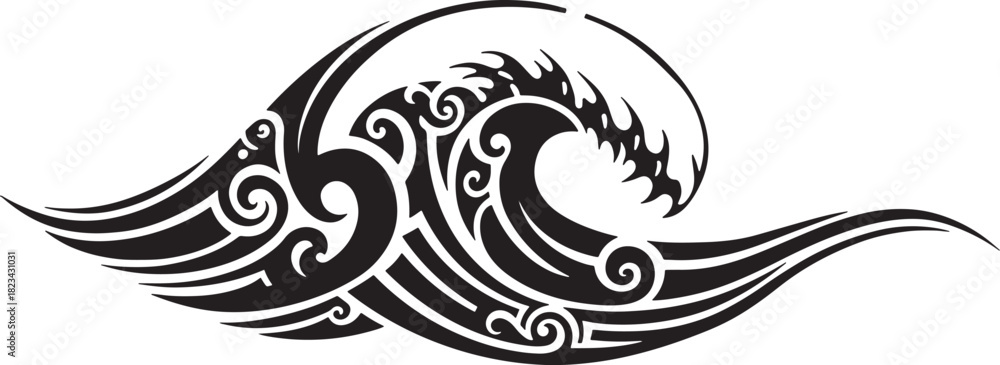Fototapeta premium Tribal art wave illustration in black and white