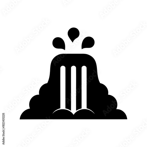Abstract Black and White Geyser or Volcano Icon with Fluid Eruption
