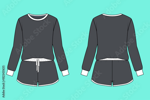 Women's Sporty Cropped Sweatshirt and Dolphin Short Set Flat Sketch