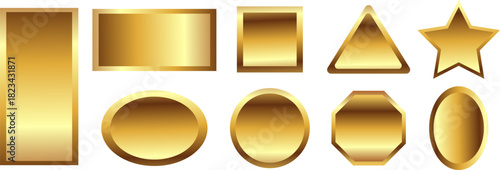 gold bars isolated on white, set of  gold frames, Ornate gold frame Showcase of metal identification badges in various shapes. sits elegantly on a Transparent background, perfect for text or display.