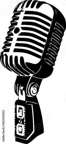 Vintage microphone illustration classic vocal recording device broadcast element