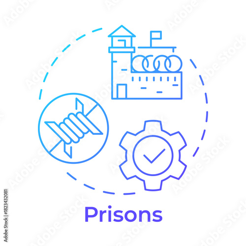 Prisons blue gradient concept icon. Long term facilities for serious crimes convicted. Correctional institution. Round shape line illustration. Abstract idea. Graphic design. Easy to use in booklet