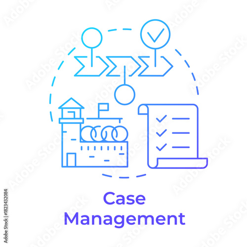 Case management blue gradient concept icon. Plans based on personal history. Correctional facilities system. Round shape line illustration. Abstract idea. Graphic design. Easy to use in booklet