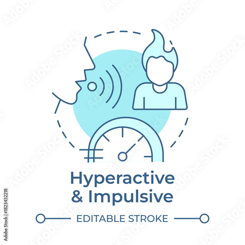 Hyperactive and impulsive soft blue concept icon. Self control. Social interaction, emotional regulation. Round shape line illustration. Abstract idea. Graphic design. Easy to use in blog post