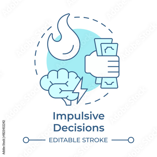 Impulsive decisions soft blue concept icon. Emotional strain. Financial stress, money anxiety. Round shape line illustration. Abstract idea. Graphic design. Easy to use in blog post, booklet