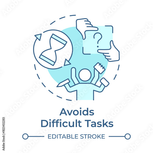 Avoids difficult tasks soft blue concept icon. Task avoidance, procrastinating person. Round shape line illustration. Abstract idea. Graphic design. Easy to use in blog post, booklet