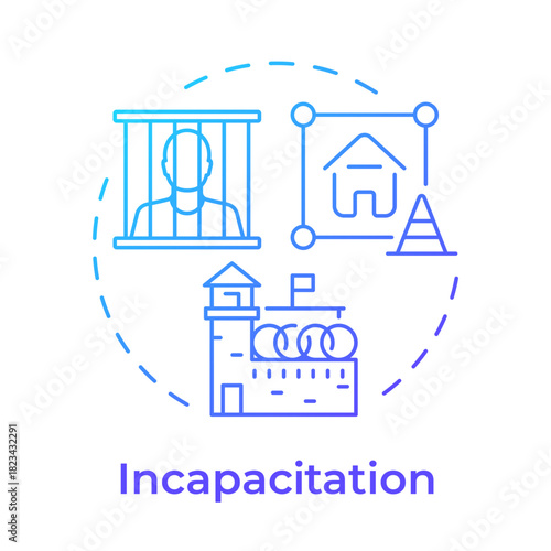 Incapacitation blue gradient concept icon. Physically removing offenders. Crime prevention. Corrections management. Round shape line illustration. Abstract idea. Graphic design. Easy to use in booklet