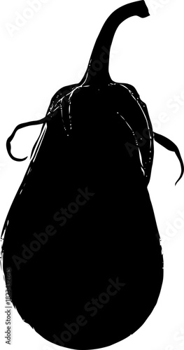 Monochrome eggplant silhouette conveying simplicity and culinary appeal on white background