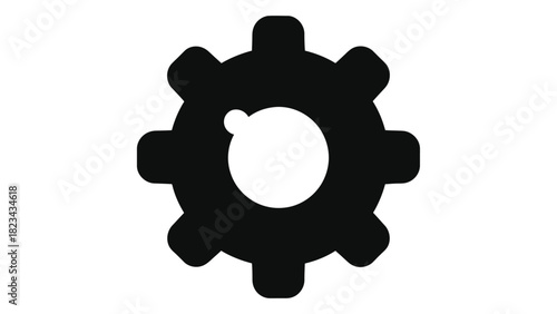 Black gear icon for settings and configuration, symbolizing technology, engineering, and mechanical system processes des