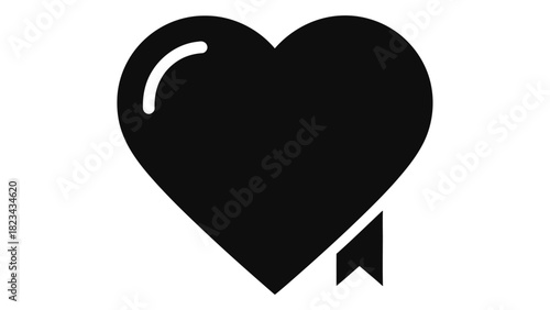 Black heart icon with bookmark tab symbolizing favorite, wishlist, love, like, interest, and engagement on digital platf