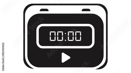 Black minimalist icon of a digital countdown timer displaying zero zero, with a play button for time limits and urgency