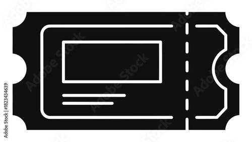 Black silhouette of a coupon ticket with a code area, representing discounts, offers, and redeemable vouchers.