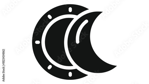 Dark mode toggle icon with stylized sun and crescent moon for user interface themes, night mode, and digital display set