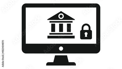 Digital online banking security concept on monitor, secure internet financial access, financial transactions and protect