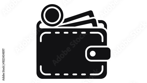 Digital wallet icon with currency, money and credit cards. finance, payment, e-commerce and banking concept graphic.