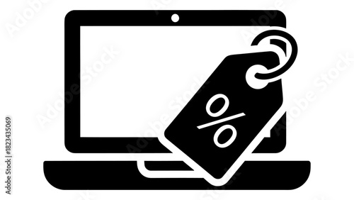 Laptop screen sale discount deals illustration. online shopping technology promotion offer symbol. e-commerce vector ico