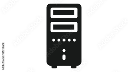 Server tower icon representing data center infrastructure, network hardware, computer technology, and digital data stora