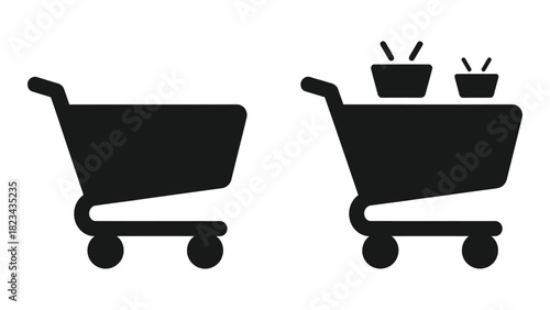 Set of empty and filled online shopping cart icons for e-commerce websites, mobile apps, and digital retail platforms.