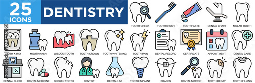 dentistry, teeth, health, care, oral, clinic icon set. Outline icons collection. Simple vector illustration