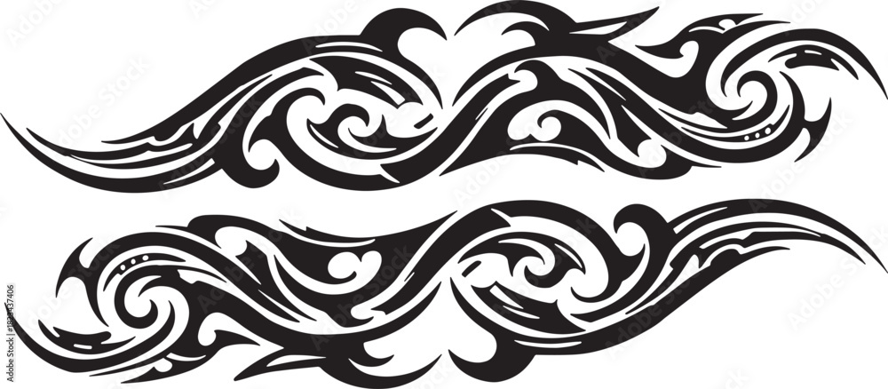 Fototapeta premium Bold and dynamic black tribal art design with intricate swirling patterns, perfect for decorative elements, graphic projects, or a powerful tattoo motif