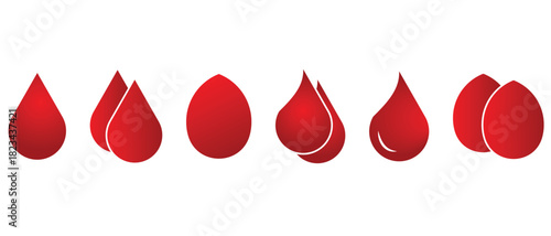 red blood drops icon set, water oil liquid icon set, red blood drops symbol set.