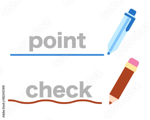 手書き風の線・マーカー・鉛筆アイコンセット 下線やデコレーションに使える！手描きライン素材 チェックのテンプレートセット /イラスト、ベクター、フレーム、見出し、あしらい 