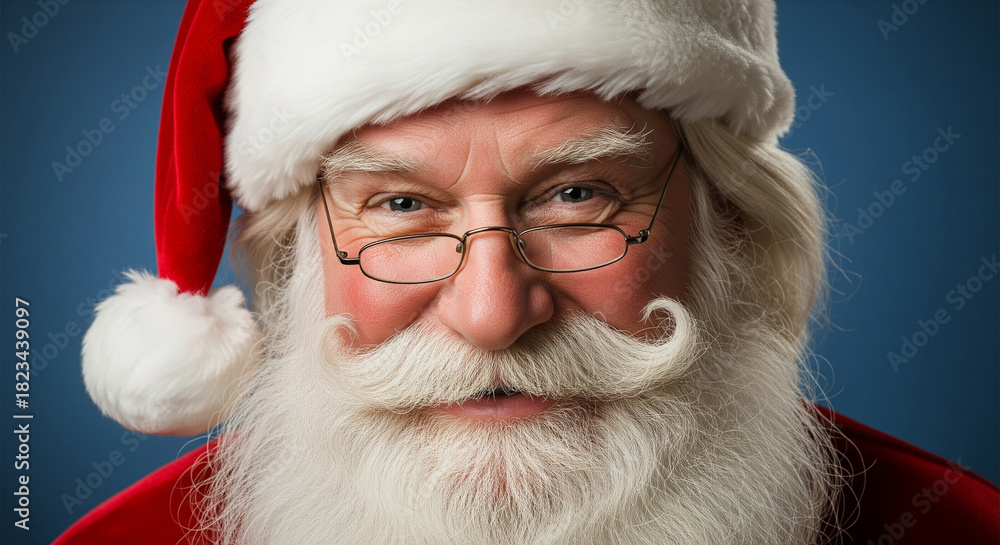 Naklejka premium A classic and joyful portrait of Santa Claus, beaming with holiday cheer and timeless festive spirit, ready to spread happiness and Christmas magic