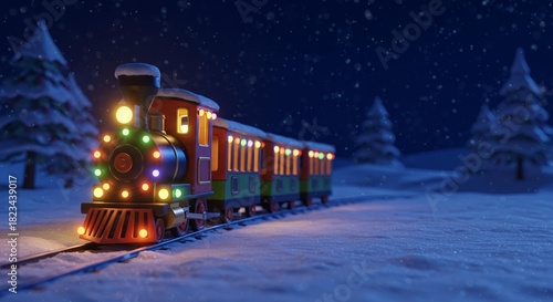 Christmas Train Racing Through a Snowy Winter Landscape