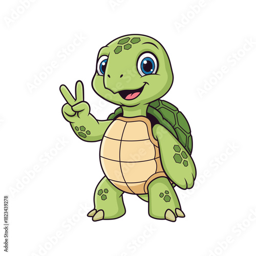 Cute Cartoon Turtle Making Peace Sign Gesture vector cartoon illustration