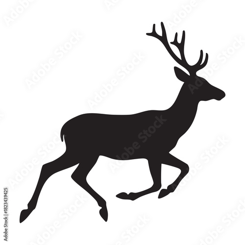 Trotting deer silhouette moving gracefully across simple white neutral background