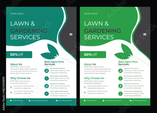Lawn Mower & Landscaping Garden Service Flyer Template Agro farm service flyer. Agricultural service banner. Agriculture farming service. Farming service flyer. Organic agriculture farm post
