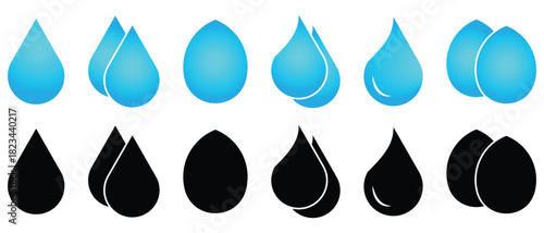 Water drops set Icon, Water drop icon set, Drinking Water Icon and rain drops icon, water drops on a white background.