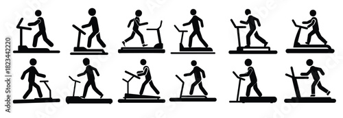 Set of man on treadmill silhouette
