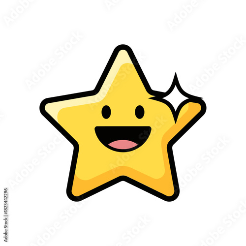 Happy Yellow Star Cartoon Character with Sparkle.