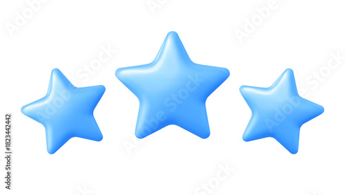 Three Bright Blue Stars Floating in a Row on White Background, Vector Illustration Background