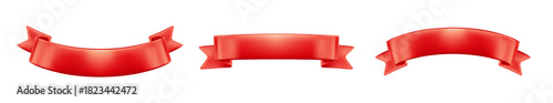 Three Red Ribbon Banners Curved Set in Satin Style for Celebration and Banner Design Projects