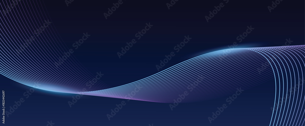 Naklejka premium Abstract dark blue background with dynamic wave lines. Futuristic technology concept.
