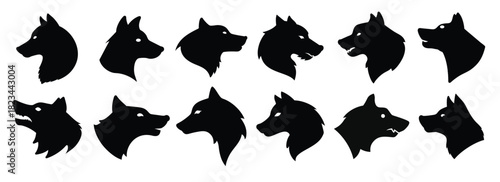 a set of wolf head black silhouette illustration 