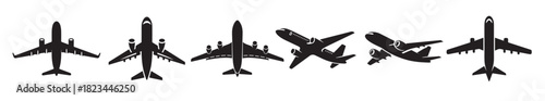 aeroplane plane silhouette bundle isolated on white