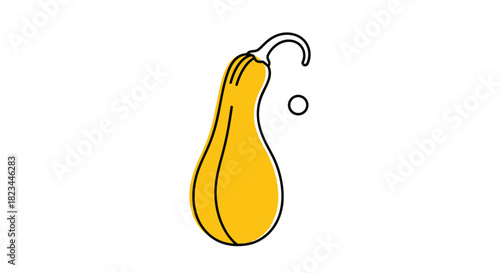 Simple, hand-drawn illustration of a yellow gourd or butternut squash with a black outline and a small empty circle.