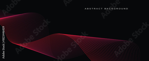 Abstract glowing wave lines on black background. Dynamic wave pattern. Modern flowing wavy lines. Futuristic technology concept. Suit for banner, poster, cover, brochure, flyer, website