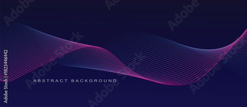 Abstract glowing wave lines on dark blue background. Dynamic wave pattern. Modern flowing wavy lines. Futuristic technology concept. Suit for banner, poster, cover, brochure, flyer, website