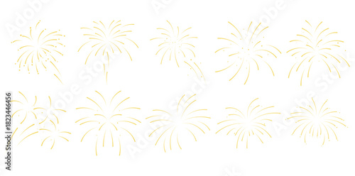 Gold Fireworks Burst Line Art Set – 10 Minimal Celebration Spark Elements