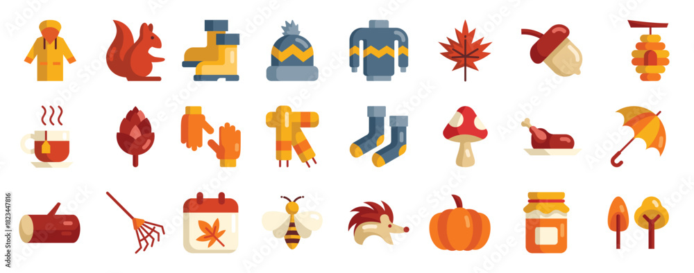 Obraz premium autumn element flat icon set autumn season icon pack