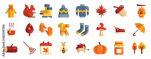 autumn element flat icon set autumn season icon pack