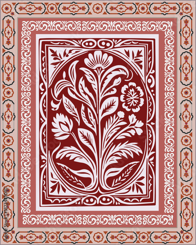 Vintage mughal frame design, seamless pattern with flowers, seamless floral pattern with flowers