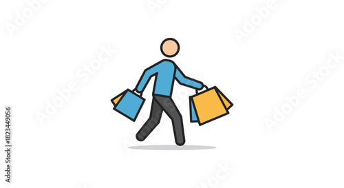 Person shopping with bags walking happily ideal for retail concepts and seasonal sale promotions conveys consumerism and modern lifestyle